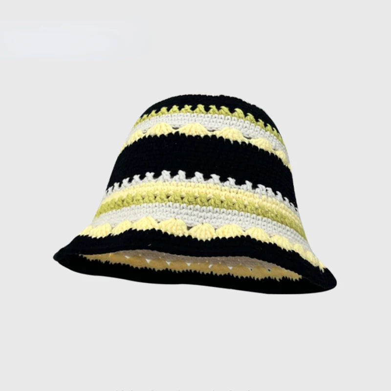 2025 Autumn New Crochet Korean Handmade Bucket Hat Women Weaving Knitted Hat Y2k Fashion Flowers Autumn Winter Beanies Basin Cap