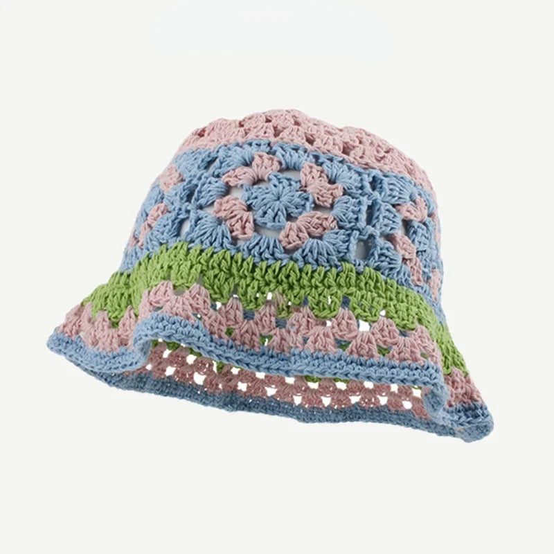 2025 Autumn New Crochet Korean Handmade Bucket Hat Women Weaving Knitted Hat Y2k Fashion Flowers Autumn Winter Beanies Basin Cap