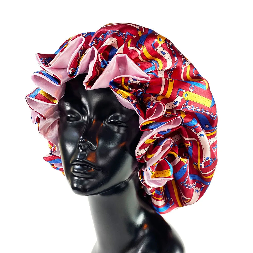 New Satin Bonnet Hat Large Satin Linned Bonnet Sleep Cap Silky Night Sleep Cover Cap Lady Hair Styling