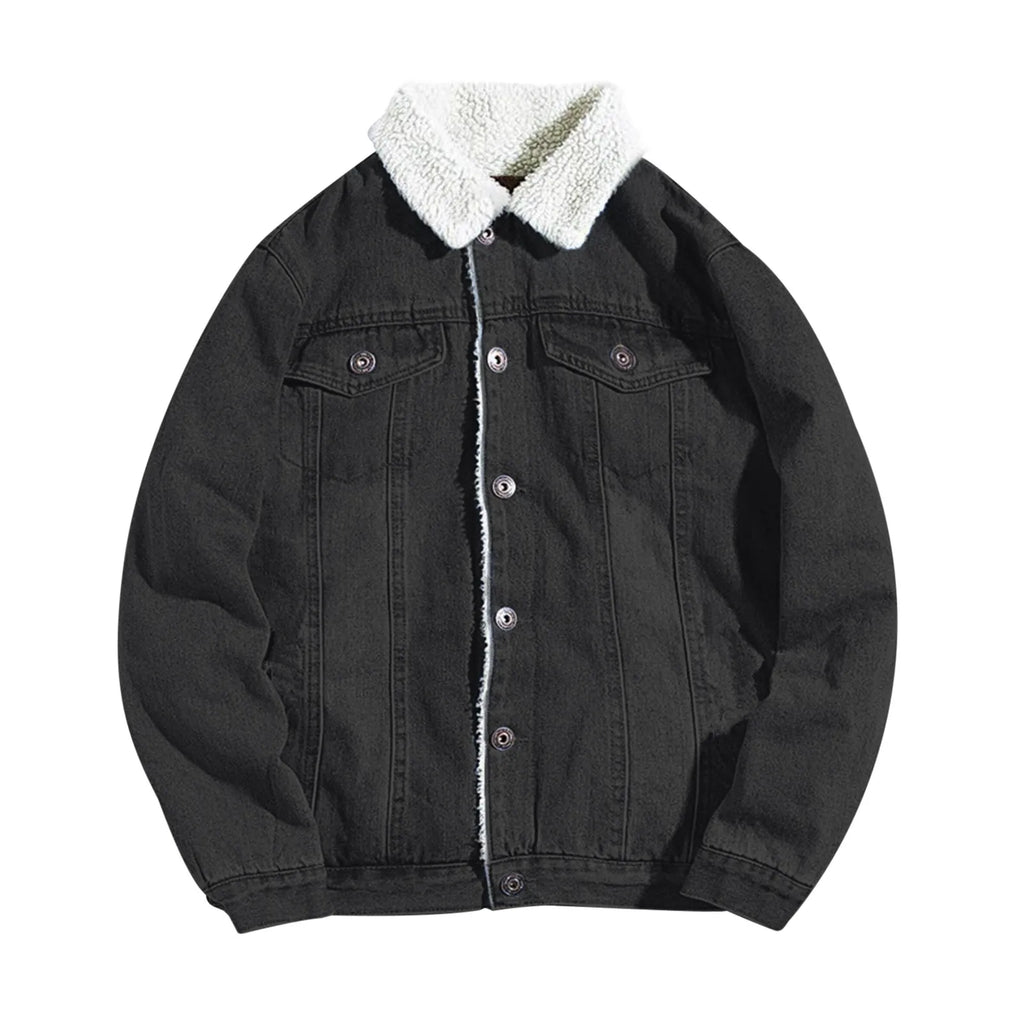 Men's Lined Denim Jacket Trucker Autumn Winter Vintage Fashion Cowboy Coat Plush Warm Outgoing Outwear