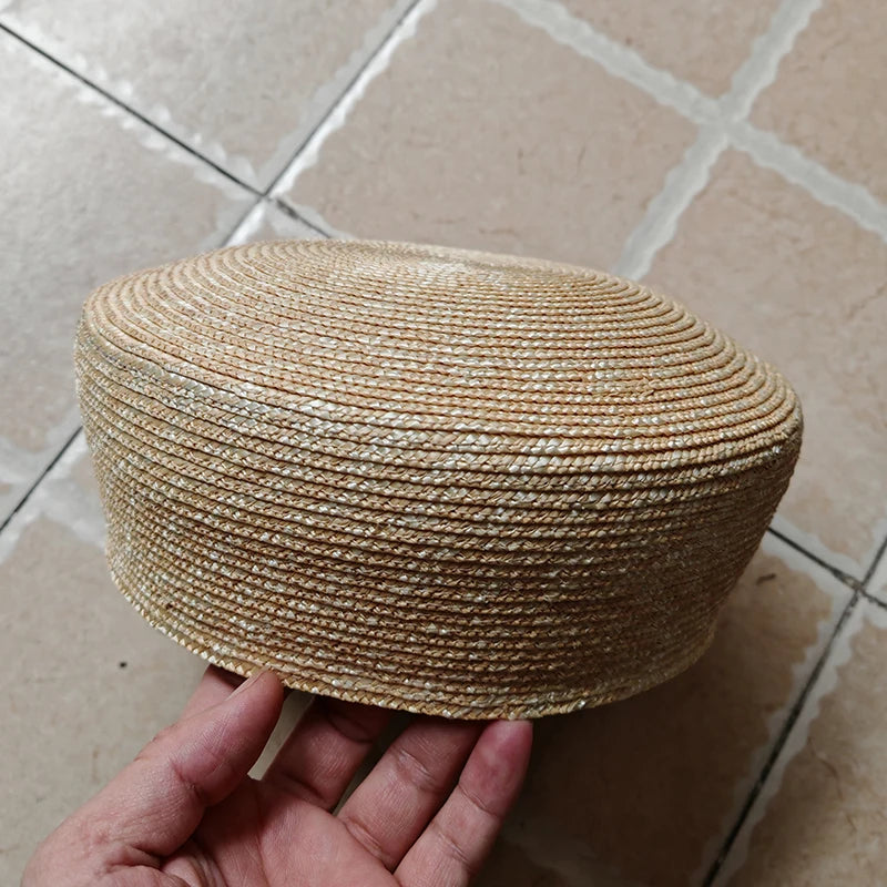 French Beret Hat Women Straw Cap Summer Woven Sun Hat Church Derby Party Hostesses Pillbox Hat Millinery Fascinator Base