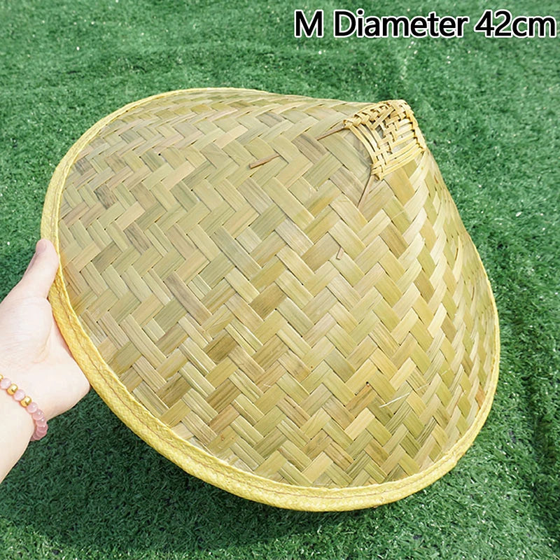 Traditional Chinese Fisherman Hat, Green Conical Bamboo Woven, Handmade Rattan Straw Bucket Hat