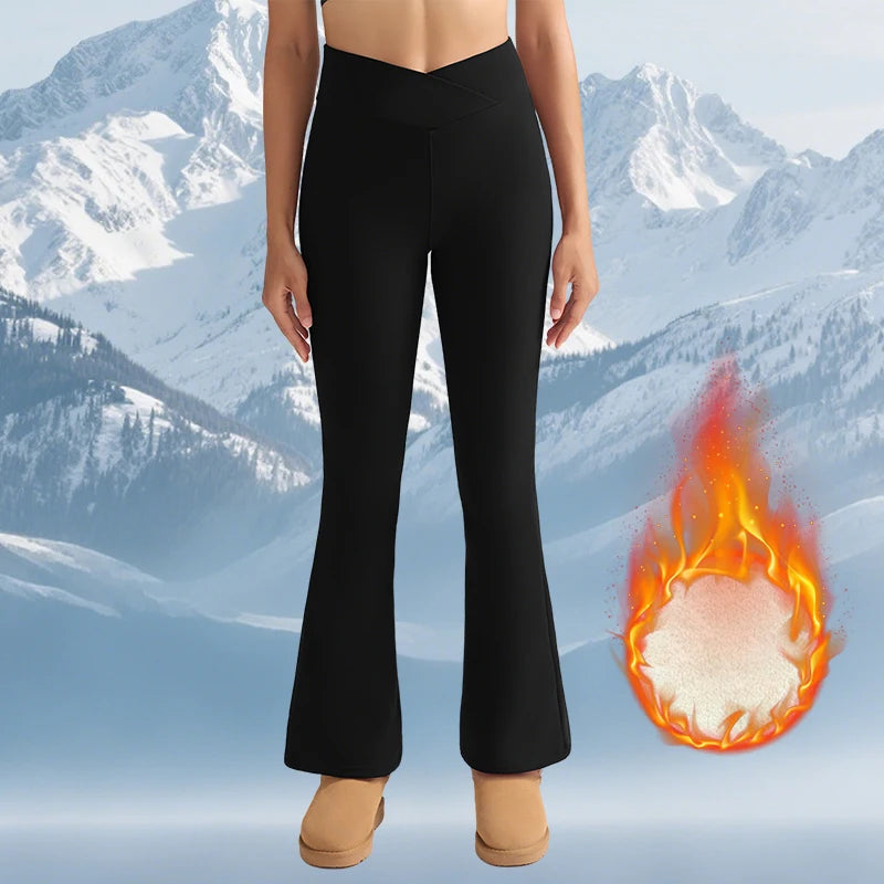 Fleece Women Leggings Thick Flared Pants High-Waisted Thermal Tights Tummy Control Winter Warm Legging Casual Wear