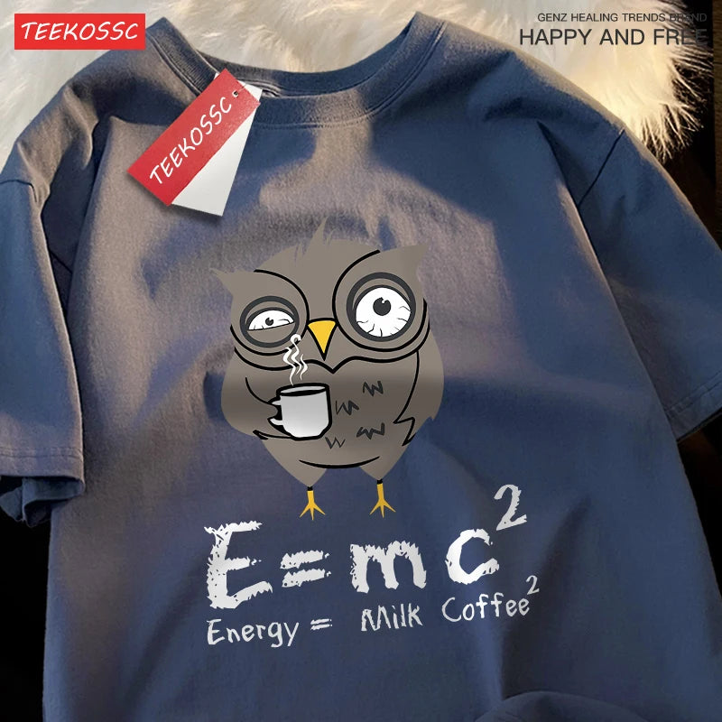 Energy Milk Coffee Fun Formula Printing Mens T-Shirts Cotton Streetwear Loose Oversize T Shirt Pattern Tee Clothes Couple