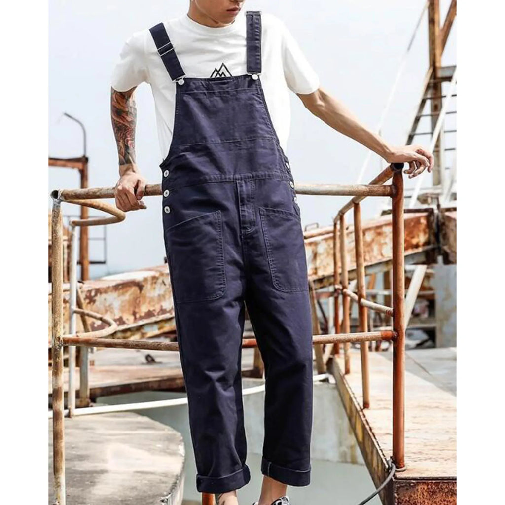Lightweight Overalls With Pockets Men'S Bib Overalls Fashion Relaxed Fit Casual Jumpsuit Cotton Denim Trousers Daily Wear