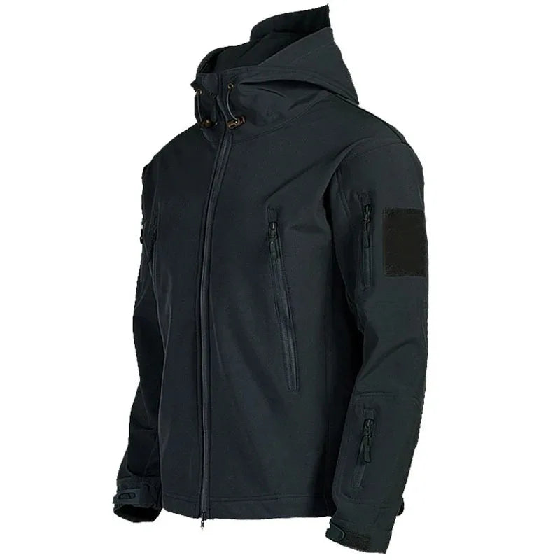 Men's Hooded Casual Military Outdoor Utility Jacket Fashion Sharkskin Soft-Shell Tactical Waterproof Combat Bomber Jacket
