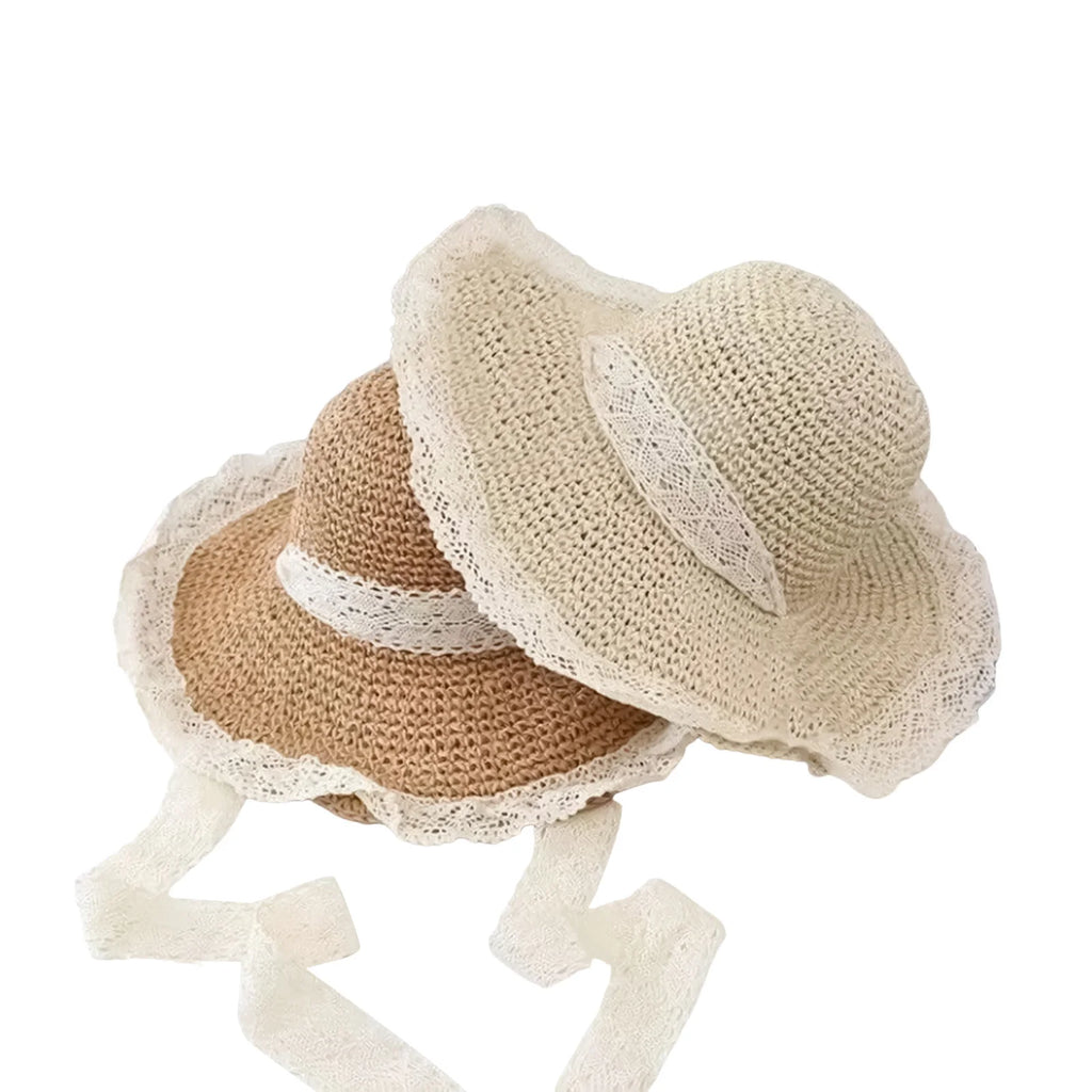 Women Summer Beach Sun Hat Women Wide Brim Summer Hat Portable Foldable Design Elegant Straw Hats for Pool Park Vacation Camping