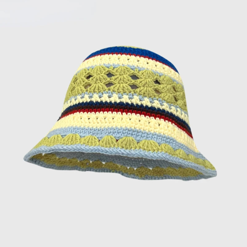 2025 Autumn New Crochet Korean Handmade Bucket Hat Women Weaving Knitted Hat Y2k Fashion Flowers Autumn Winter Beanies Basin Cap
