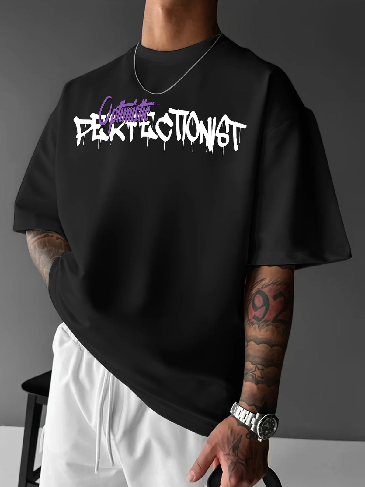 Men's summer 100 cotton fashionable casual sports loose American street letter printed round neck short sleeved T-shirt top