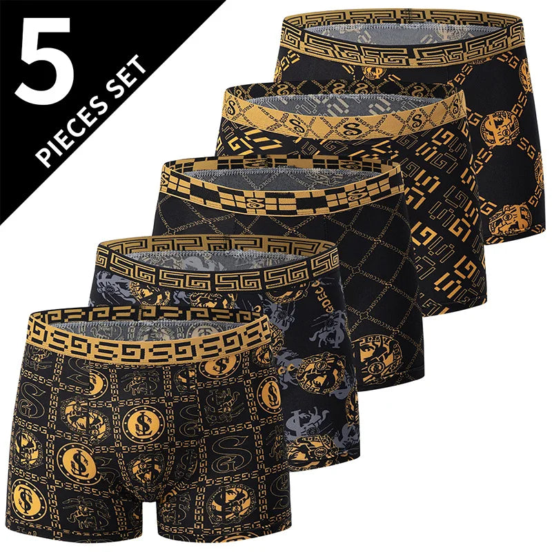 5 /10 Pack Men's Black Gold Printed Boxer Underwear Comfortable And Versatile Plus Size Sexy Young Men's Leisure Sports Beach sh