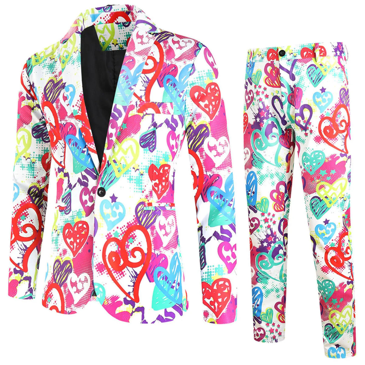 Suit Jacket Mens Two Piece Set Valentine Day Love Printing Dinner Date Suit Jackets Pants Two Piece Suit Male Clothing Hombre