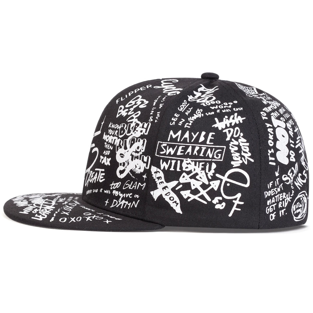 Unisex Black and white Letter Graffiti Printing Hip-hop Hats Spring Autumn Outdoor Adjustable Casual Baseball Caps Sunscreen Hat