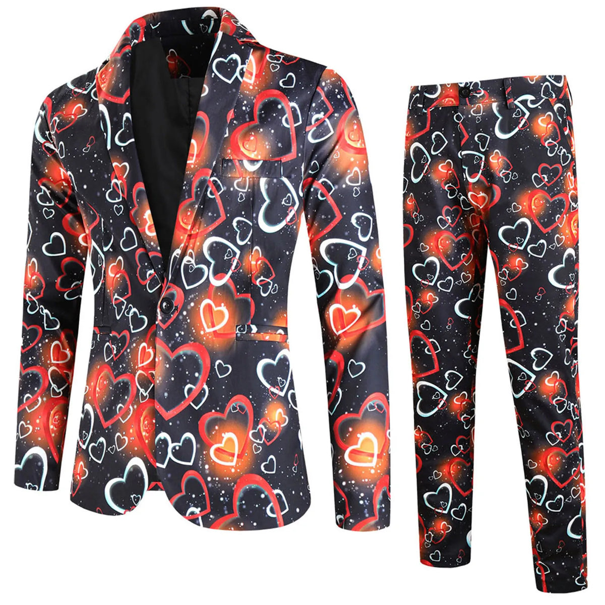 Suit Jacket Mens Two Piece Set Valentine Day Love Printing Dinner Date Suit Jackets Pants Two Piece Suit Male Clothing Hombre