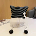 Y2K Beanie Hat Women Ins Devil Ear Striped Knitted Wool Cap Autumn Winter Hip-hop Crochet Cute Cat Ears Pointed Pullover Hats