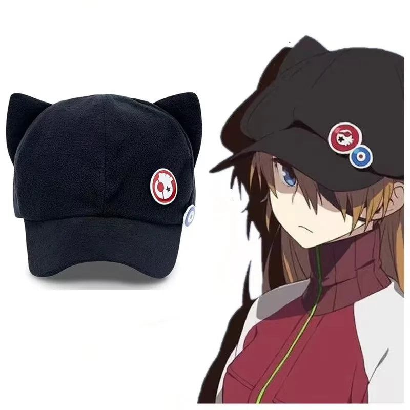 Shikinami Asuka Rangure Cat Ear EVA Hat Girls Cute Cap Anime Baseball Caps Cosplay Langley Soryu Accessories Party