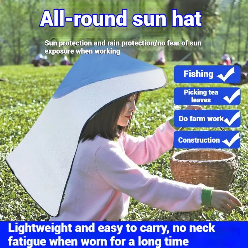 Sun & Rain Protection Hooded Cape - Breathable UV Hat for Farming/Gardening - Wide Brim Bucket Hat with Neck Cover