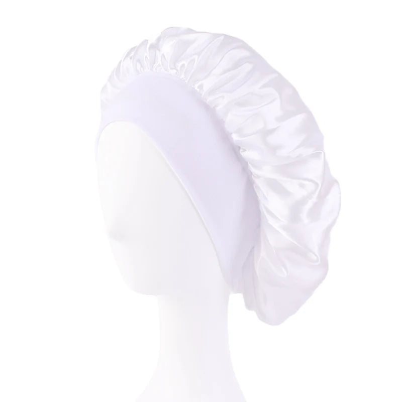 New Women's Satin Solid Wide-brimmed Sleeping Hat Unisex Head Wrap Elastic Band Cap Hair Care Bonnet Night Hat bonnet de nuit
