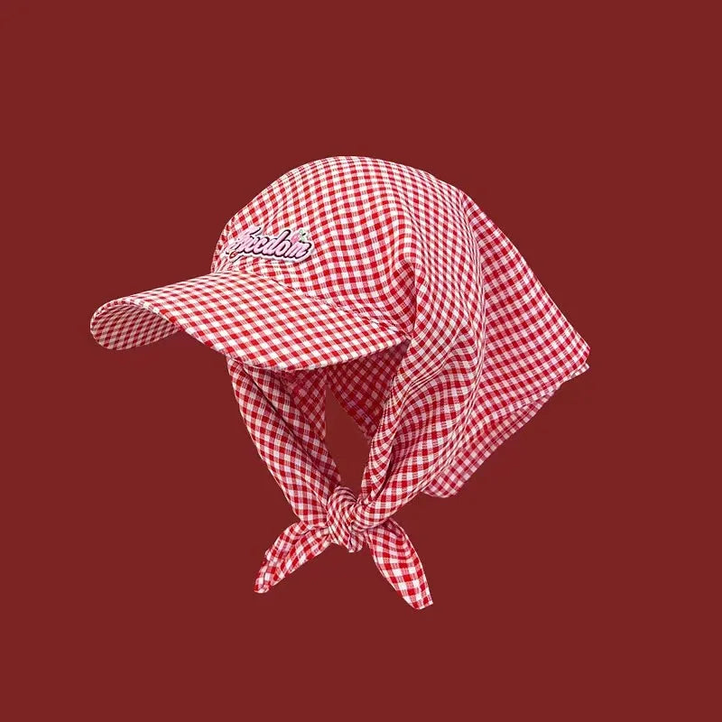 Women's Sunshade Hats Plaid Simple Sweet Personality Fashion Trendy Korean Style Versatile Headwears Outdoor Beach Head Scarfs