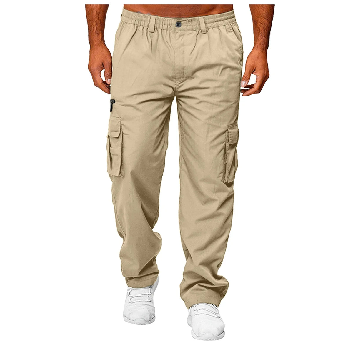 Mens Trousers Popular Casual Slim Fit Solid Color Pocket Cargo Pants Loose Wide Leg Straight Elastic High Waisted Pantalones