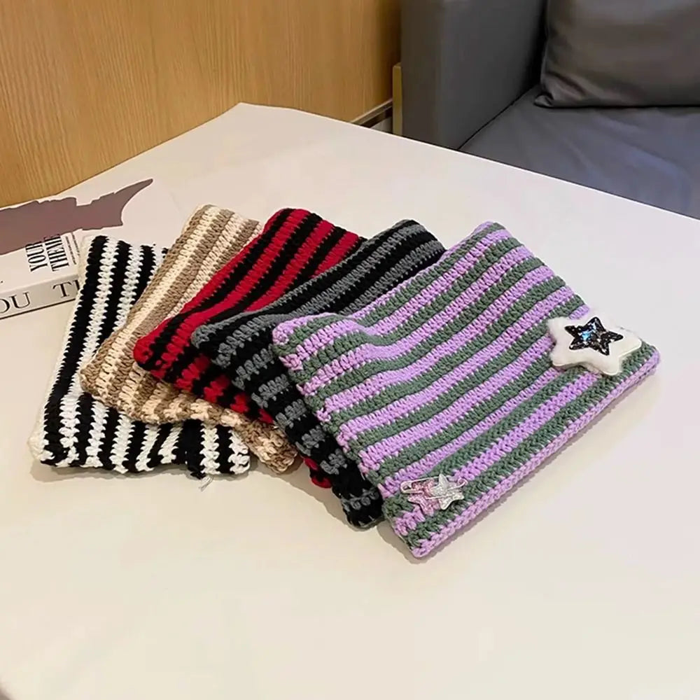 Y2K Beanie Hat Women Ins Devil Ear Striped Knitted Wool Cap Autumn Winter Hip-hop Crochet Cute Cat Ears Pointed Pullover Hats