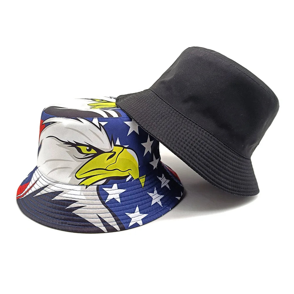 Europe and America Retro Nostalgic 90s Tape Pattern Bucket Hat Female Double Sided Spring and Summer Outdoor Sunscreen Sun Hat