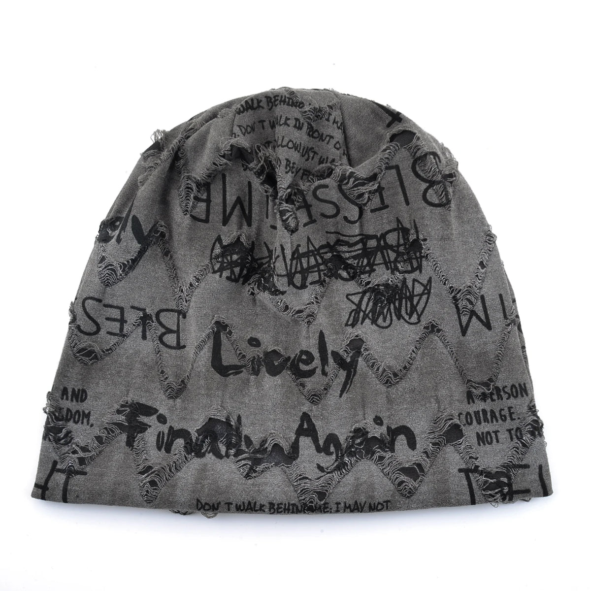 Letter Print Beanie Hats For Women Men Vintage Distressed Cracked Design Wasteland Style Spring Summer Warm Fleece-lined Winter