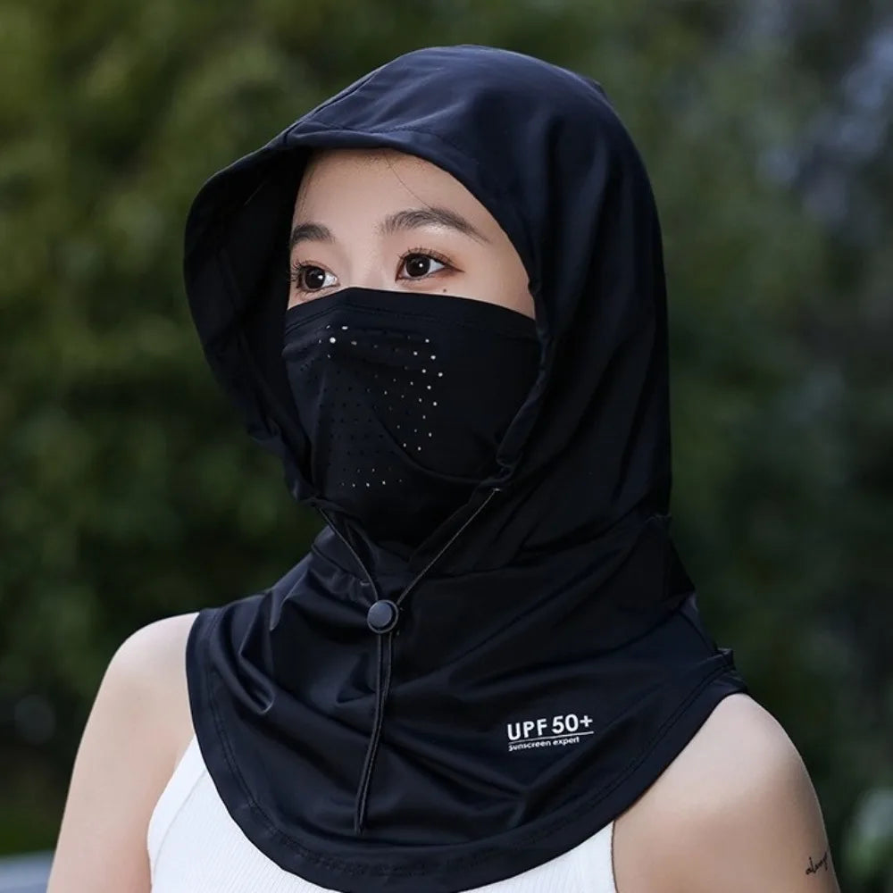 Head Wrap Unisex Beach Cap Summer Anti-UV Sunscreen Hat With Mask Shawl Breathable Ice Silk Pullover Cap
