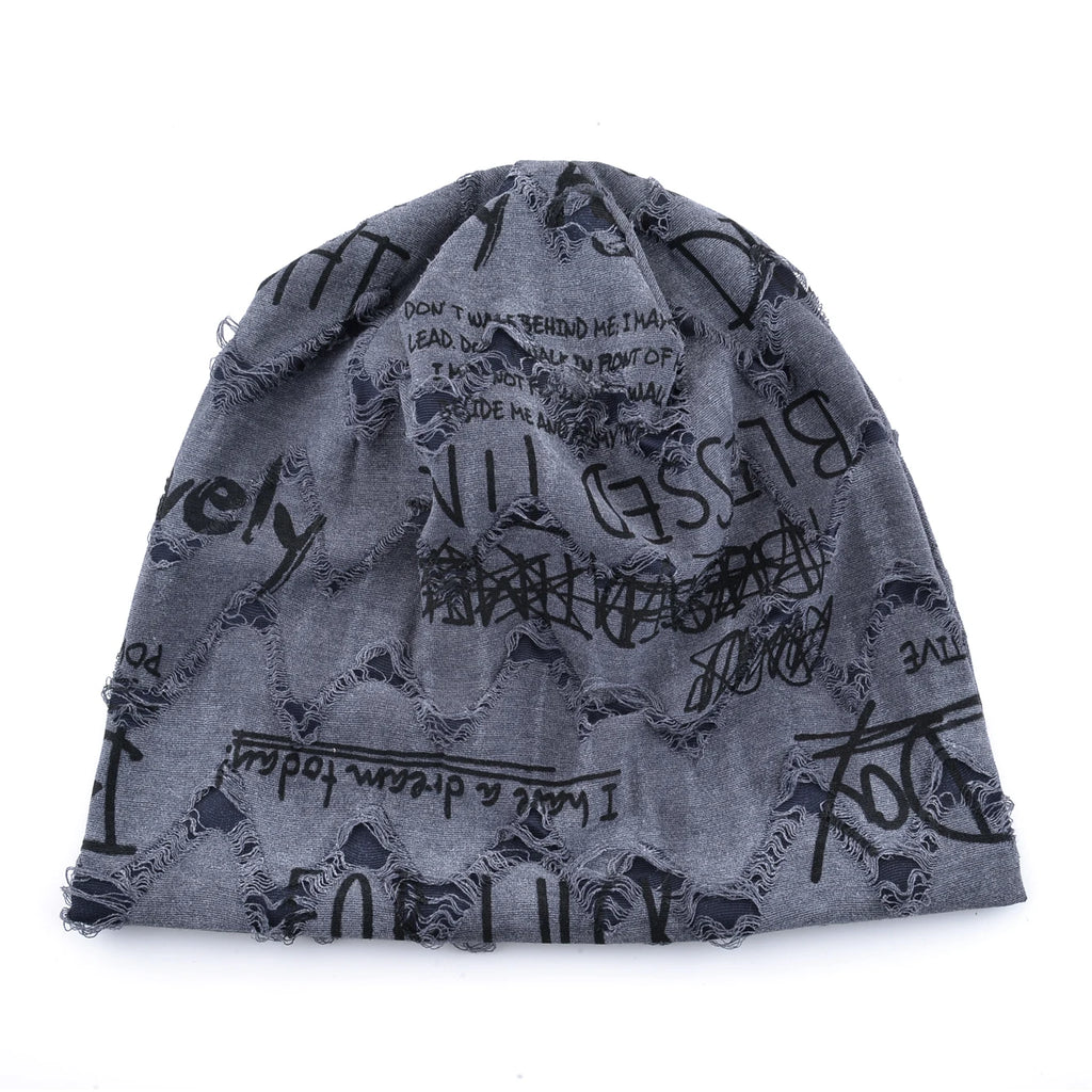 Letter Print Beanie Hats For Women Men Vintage Distressed Cracked Design Wasteland Style Spring Summer Warm Fleece-lined Winter