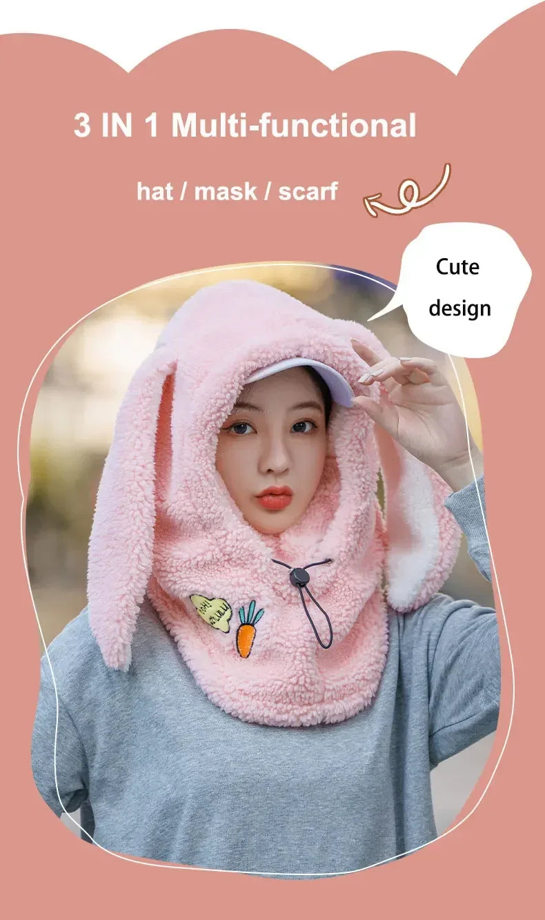 Winter Warm Ski Helmet Cover Comfortable Soft Fleece Skiing Head Warmer Cartoon Cute Rabbit Ear Decorative Helmet Cover Hat