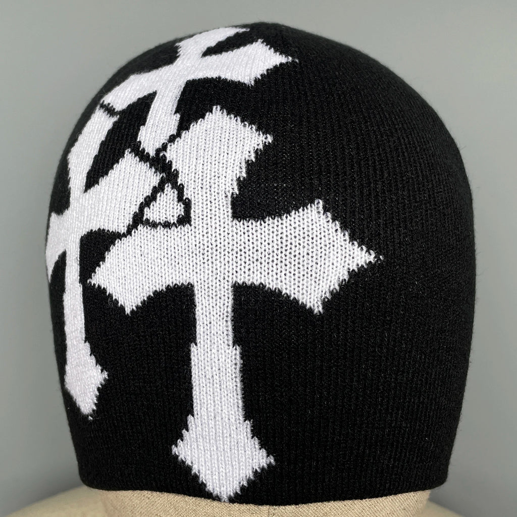 Y2K Crucifix Jacquard Knitted Hat, European And American Popularity Hip Hop Hat, Street Trend Fashion Personality Adult Hat