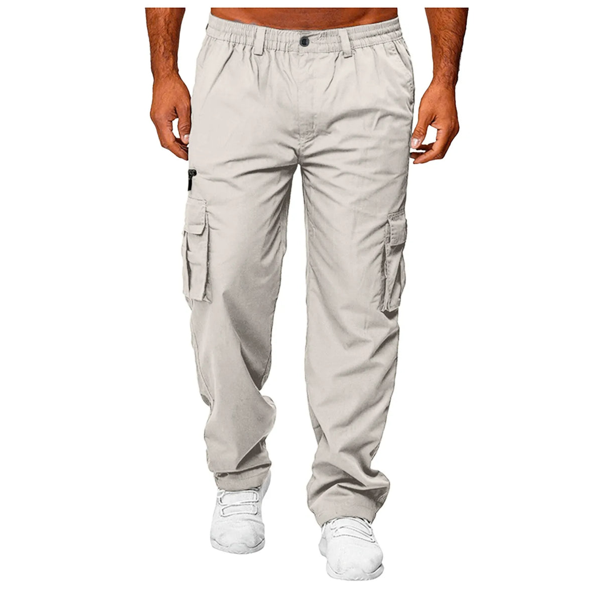 Mens Trousers Popular Casual Slim Fit Solid Color Pocket Cargo Pants Loose Wide Leg Straight Elastic High Waisted Pantalones