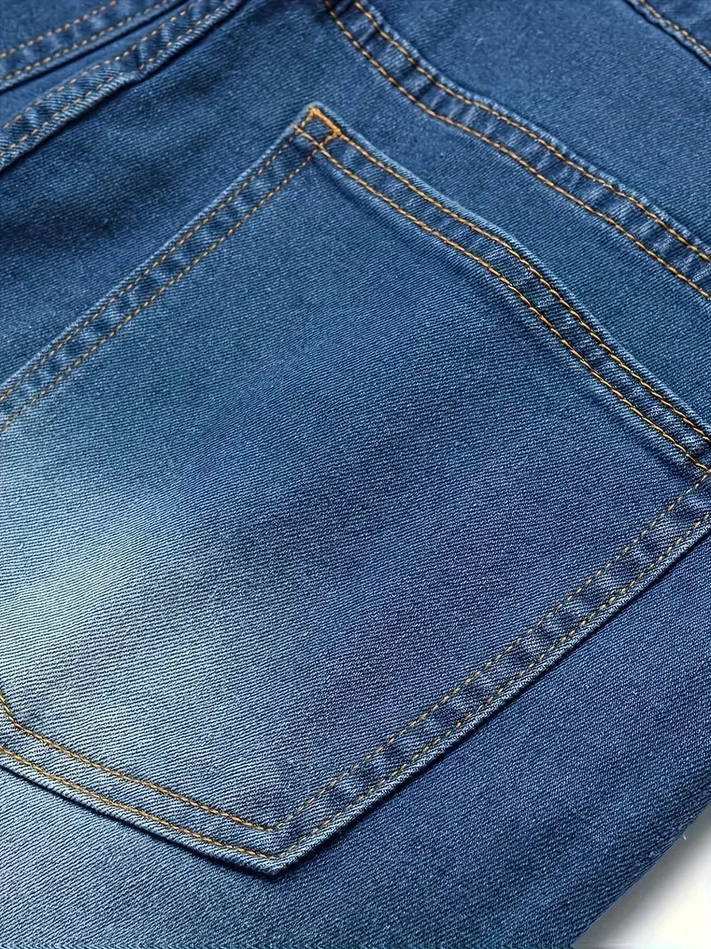 Men'S Distressed Fashion Jeans - Street Style, Comfortable Stretch Denim with Ripped Detail, Versatile for All Seasons, Everyday