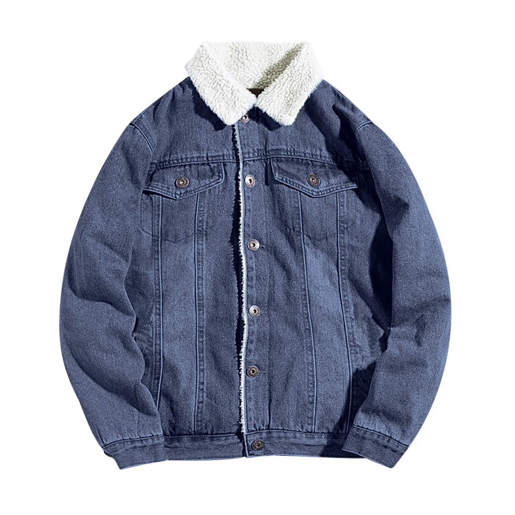 Men's Lined Denim Jacket Trucker Autumn Winter Vintage Fashion Cowboy Coat Plush Warm Outgoing Outwear