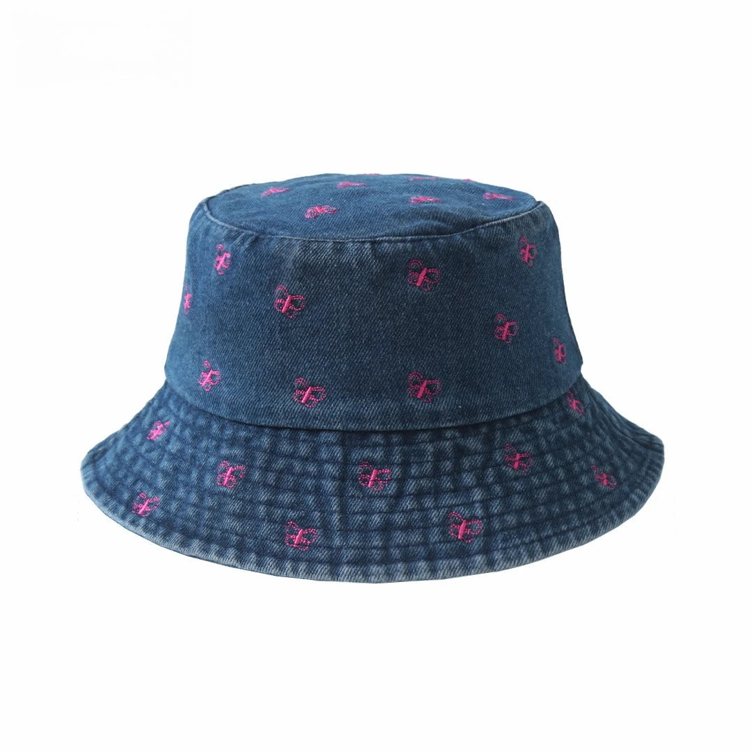 Popular Little Daisy Embroidered Cotton Summer Jeans Bucket Hat Cap For Women Spring Fisherman Hat Outdoor Travel Sunshade Gift