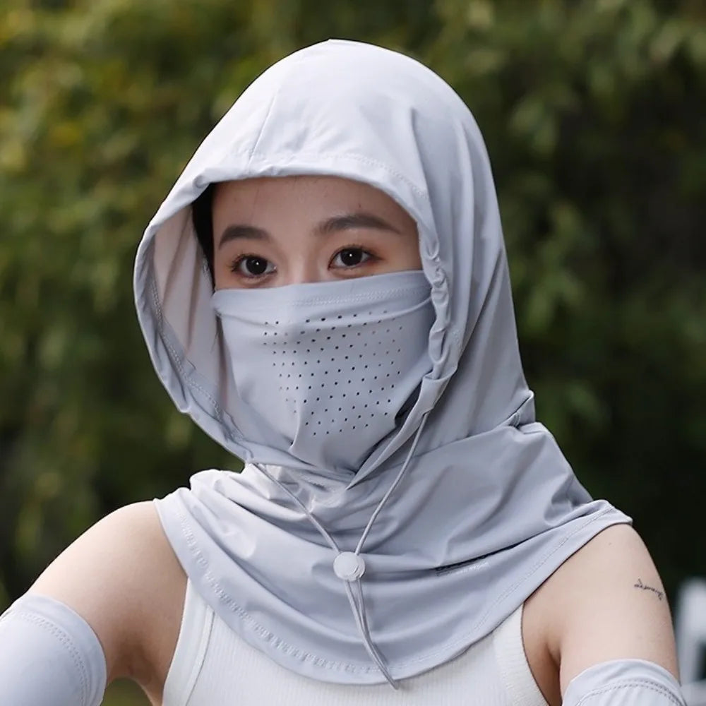 Head Wrap Unisex Beach Cap Summer Anti-UV Sunscreen Hat With Mask Shawl Breathable Ice Silk Pullover Cap