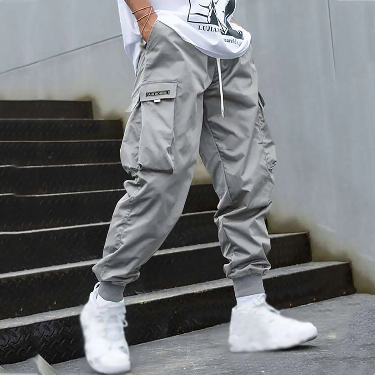 New Men's Casual Jogging Cargo Pants Solid Drawstring Sports Pants WIth Pockets Men Trousers Streetwear Hip-Hop Halen Pants