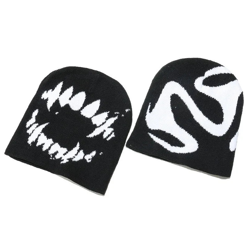 Women Hat Knitting Beanies Goth Tooth Caps Men Y2k Streetwear Winter Fashion Pullover Kpop Harajuku Vintage Warm Hip Hop Unisex