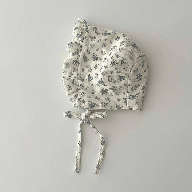 Korean Print Baby Sun Hat Cute Flower Cherry Infant Girls Princess Cap Spring Autumn Cotton Newborn Ear Protection Caps Bonnet
