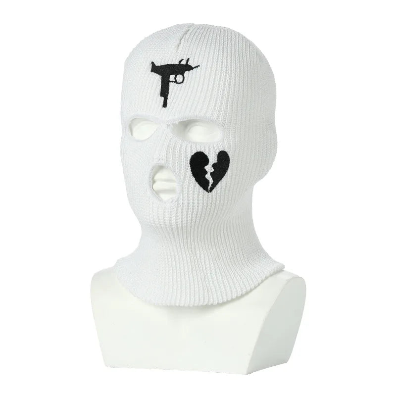 3Holes Winter Warm Unisex Balaclava Mask Hat Embroidery Full Face Mask Knitted Cycling Ski Snowboard Hat Cap Hip Hop Beanie Gift