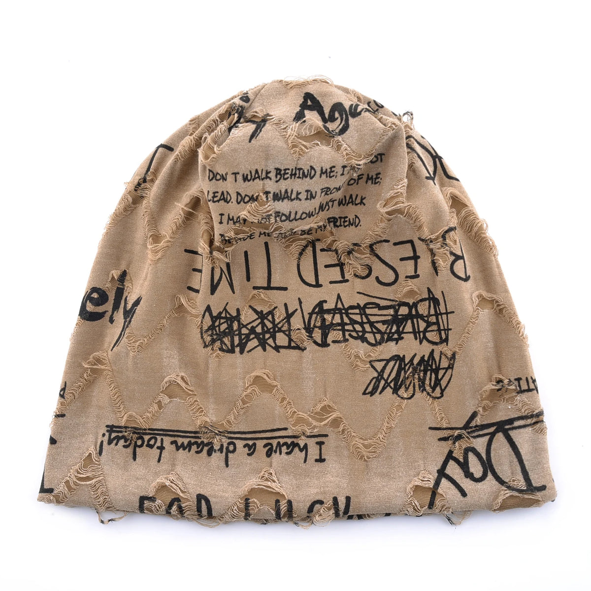 Letter Print Beanie Hats For Women Men Vintage Distressed Cracked Design Wasteland Style Spring Summer Warm Fleece-lined Winter