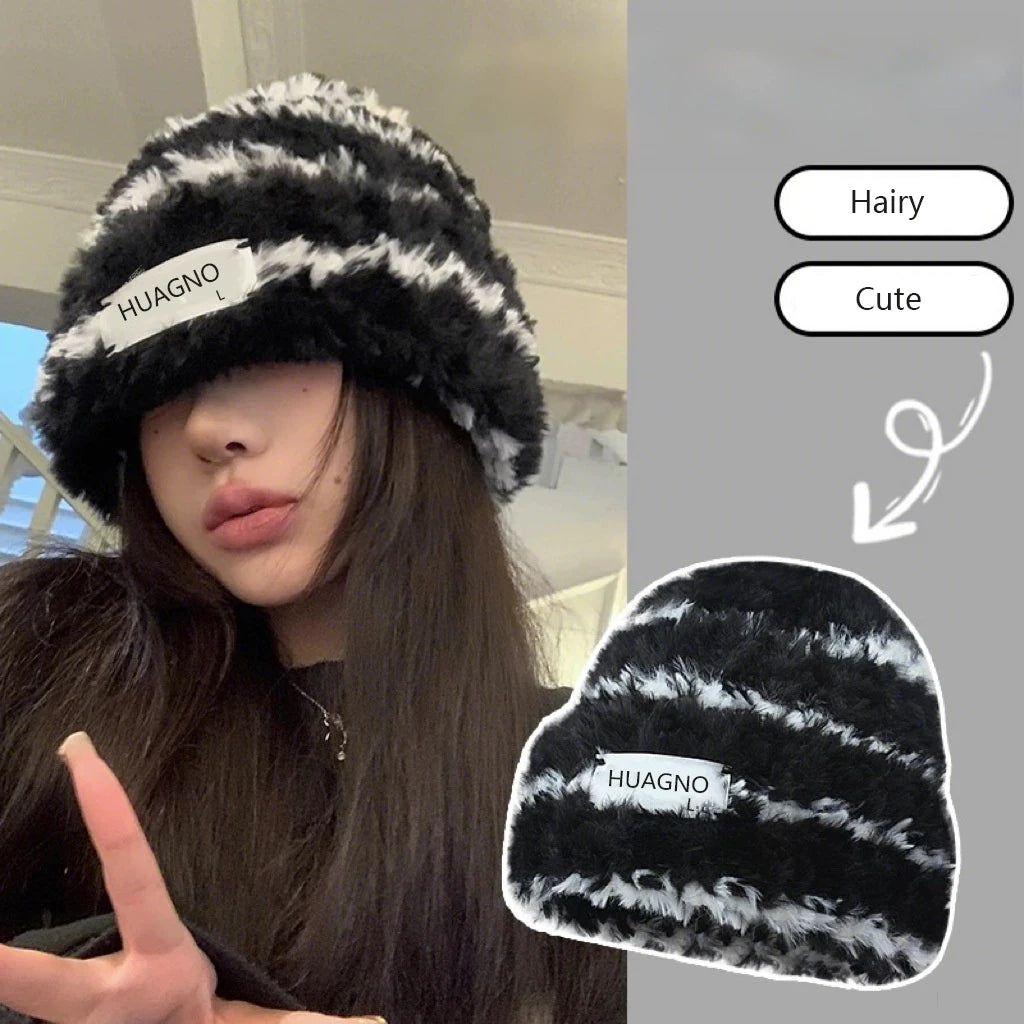 New Style Knitted Hat - Slimming Effect on Face, Plush and Warm, Thick Headband, Ear Protection, Fl Winter Woolen Patterned Hat,