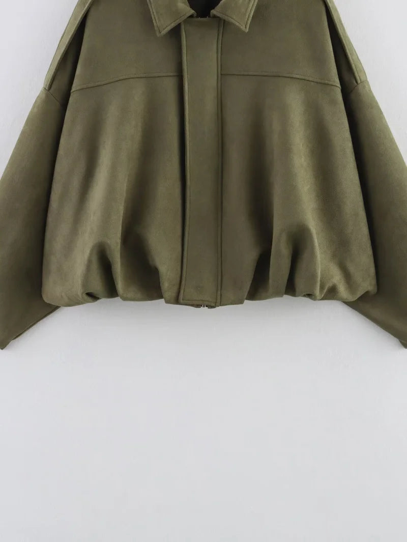 ETJ 2026 Spring New Women's Suede Texture Effect Loose Version of Fashion Lapel Shoulder Jacket