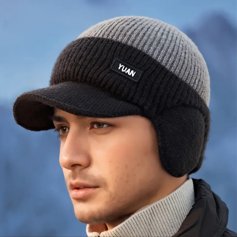 Knit Baseball Cap Winter Thermal Ear Protection Hat Windproof Men Women Outdoor Sports Couples Hats Fleece Block Dual-Tone Hats