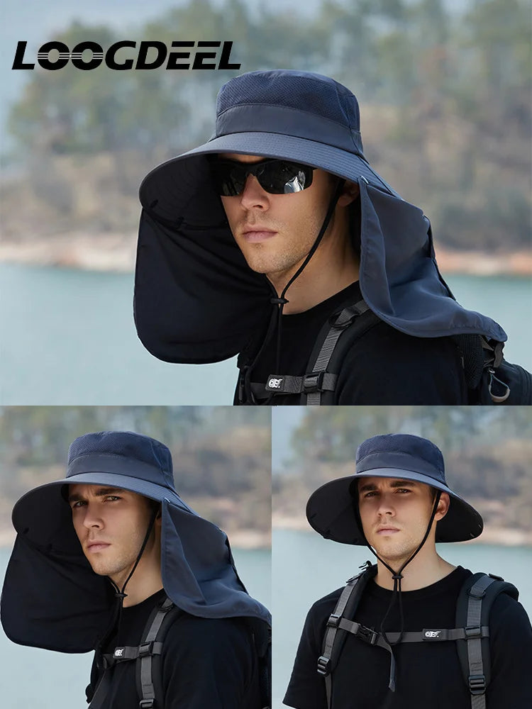 LOOGDEEL Summer Sunshade Fishing Cycling Cap Outdoor Sunscreen Face Covering Hat Oversized Brim Dual-purpose Fisherman Headwear