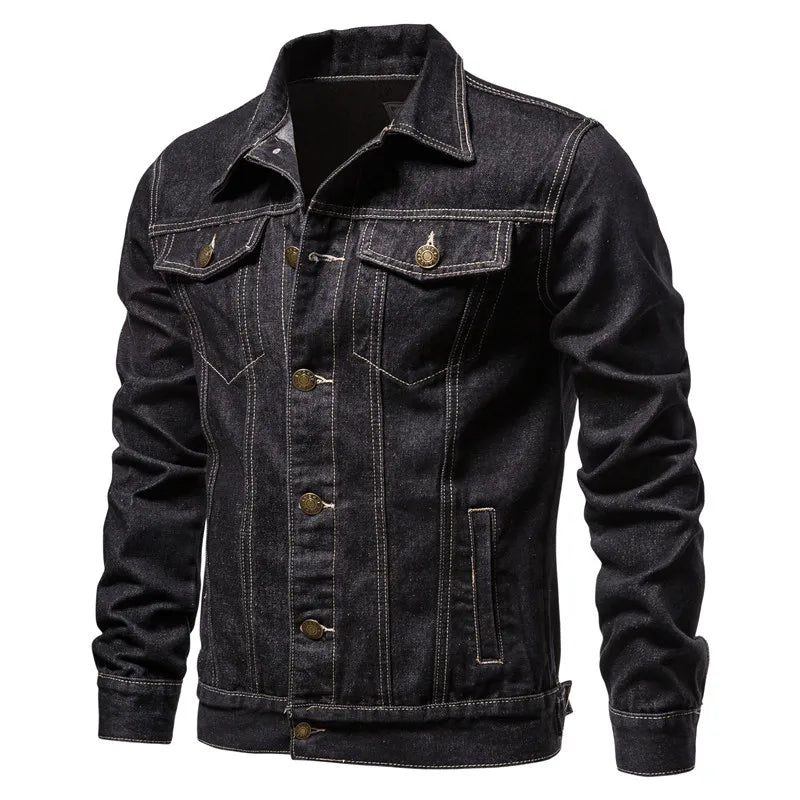 2025 Autumn Men Solid Denim Jackets Fashion Motorcycle Vintage Jeans Jackets Hommes Slim Fit Cotton Casual Black Blue Coats