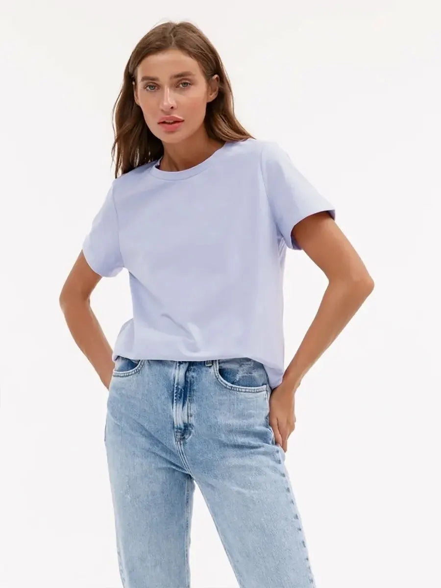 Bornladies Summer 100% Cotton Women's T-shirt Bottoming Basic Fashionable Solid Lady Short Sleeve Loose Tops Shirts 230g/㎡ Tops