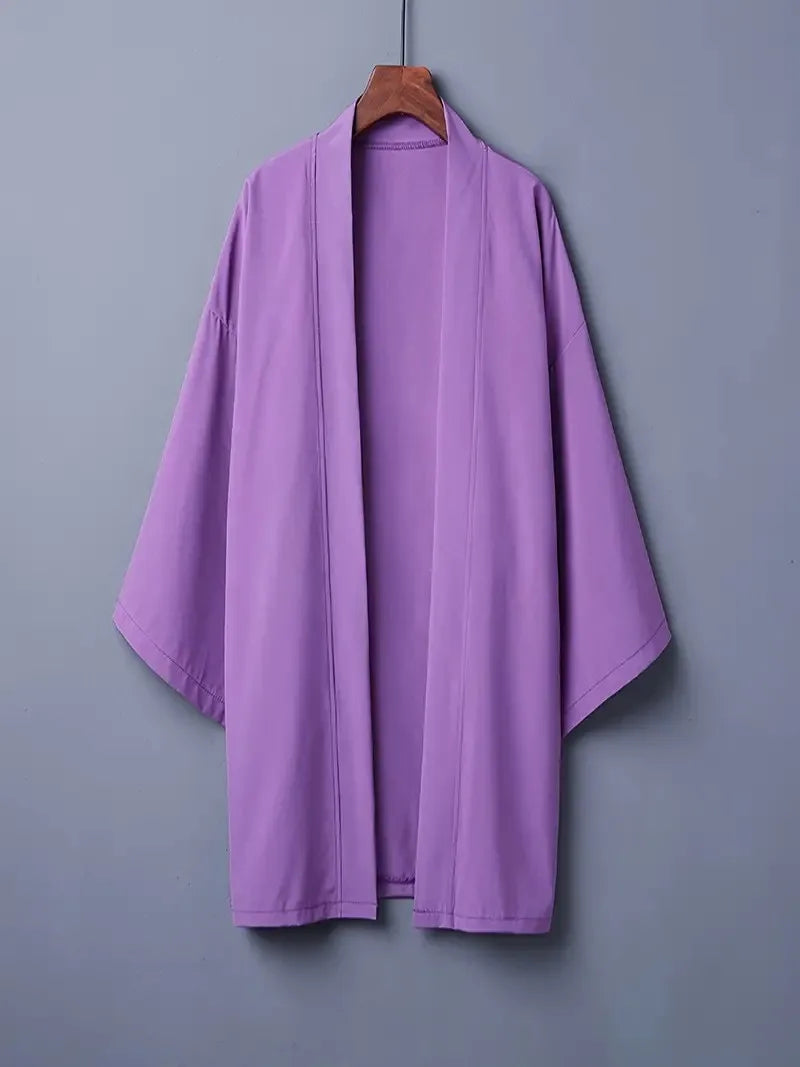 Men's Solid Color Long Sleeve Cardigan Long Kimono Shirt Asian Traditional Wear Yukata Haori Jacket Coat 6 Color Japanese Kimono