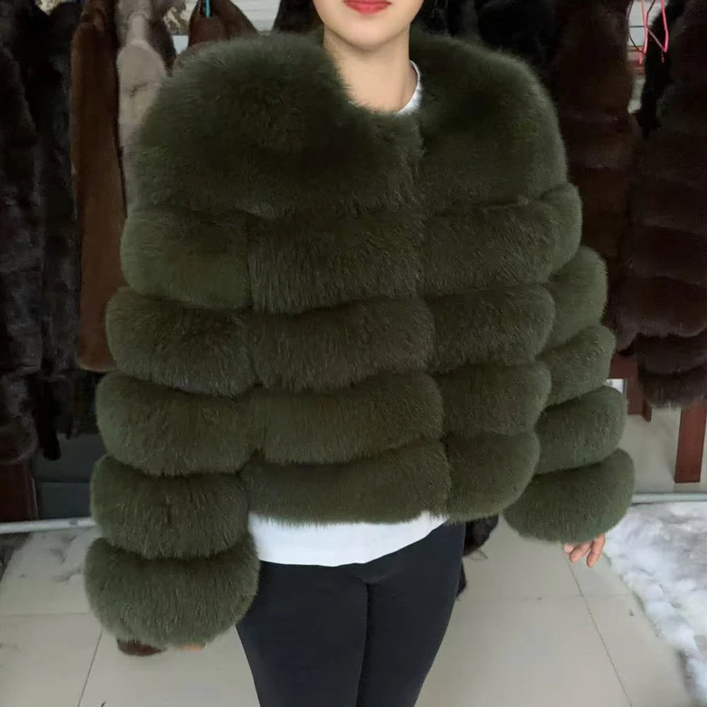 QUEENTINA Fox Fur Coat Real Winter Women'S Fashion Brown 2025 Leather And Skin Clothing Natural New In Coats & Jackets Outerwear
