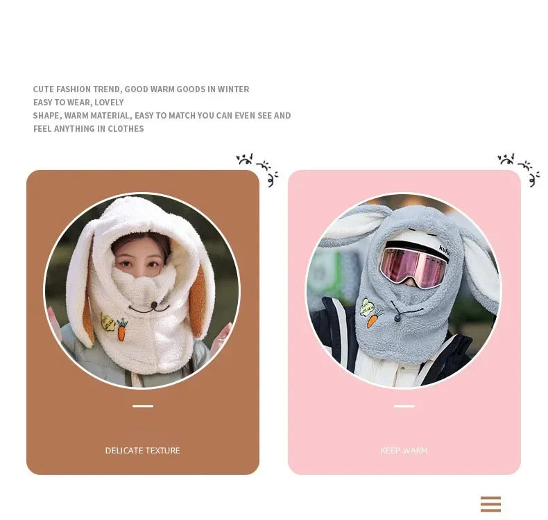 Winter Warm Ski Helmet Cover Comfortable Soft Fleece Skiing Head Warmer Cartoon Cute Rabbit Ear Decorative Helmet Cover Hat