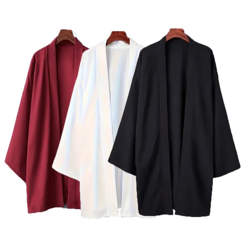 Men's Solid Color Long Sleeve Cardigan Long Kimono Shirt Asian Traditional Wear Yukata Haori Jacket Coat 6 Color Japanese Kimono